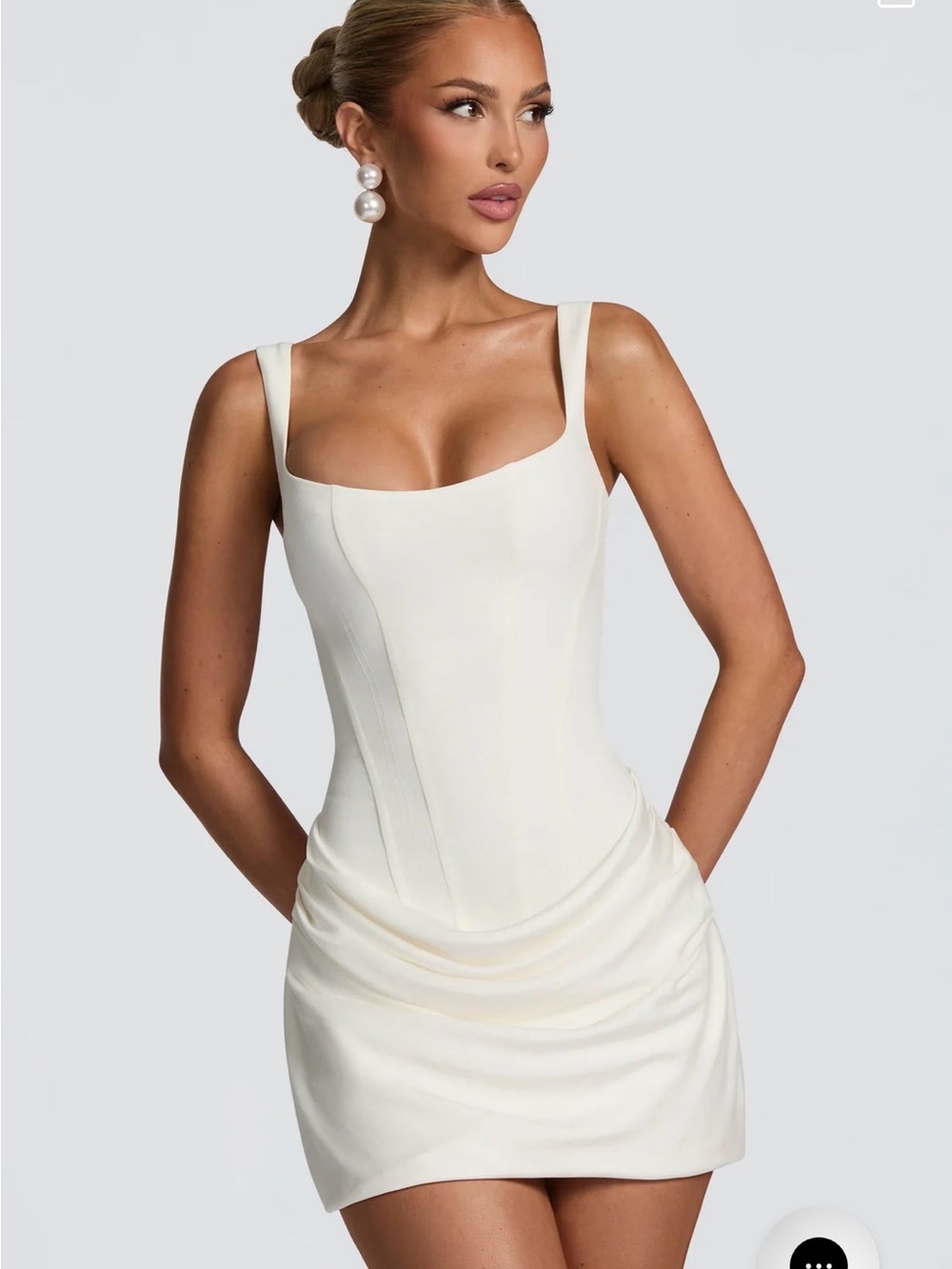 Sleeveless Square-Neck Bodycon Mini Dress in Ivory